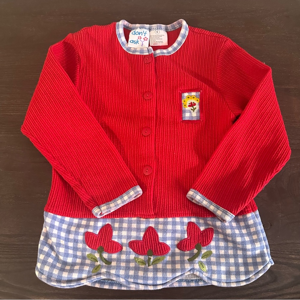 Vintage Don’t Ask Y Girls Shirt Tunic Size 6 Red Checkered Floral Cottagecore
